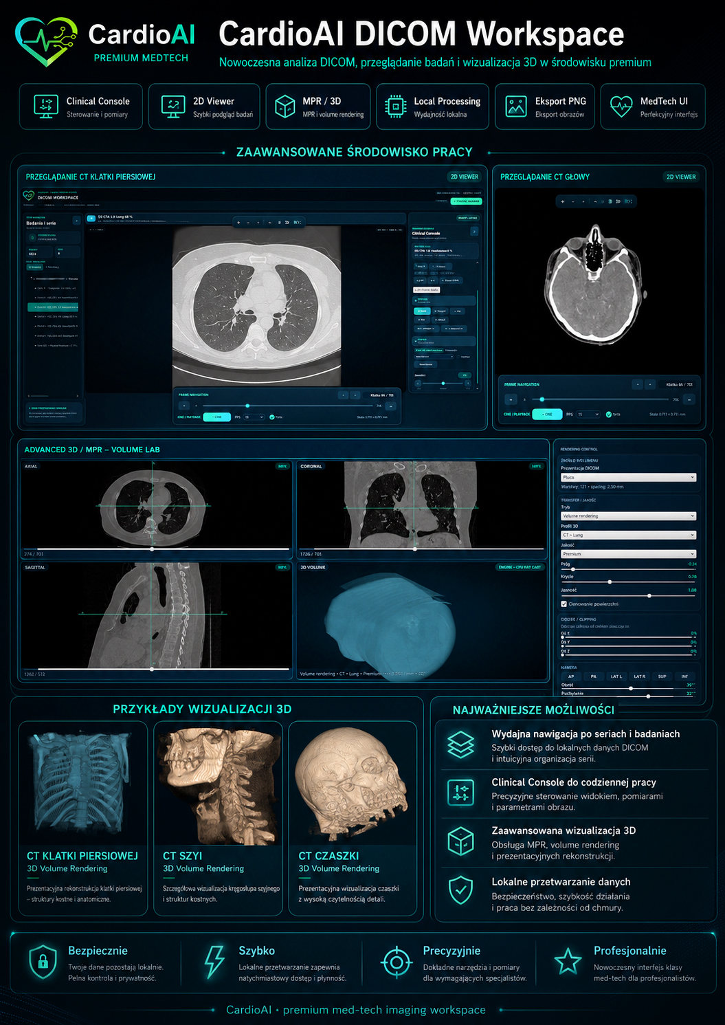 CardioAI DICOM Viewer – widok aplikacji