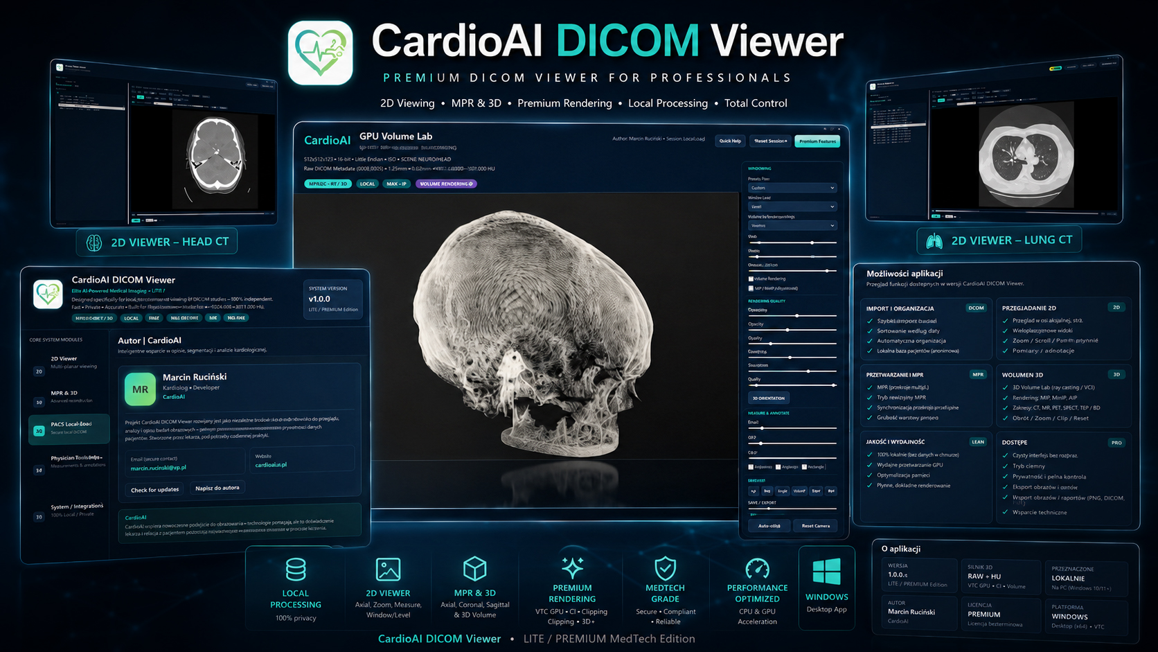 Interfejs aplikacji CardioAI DICOM Viewer